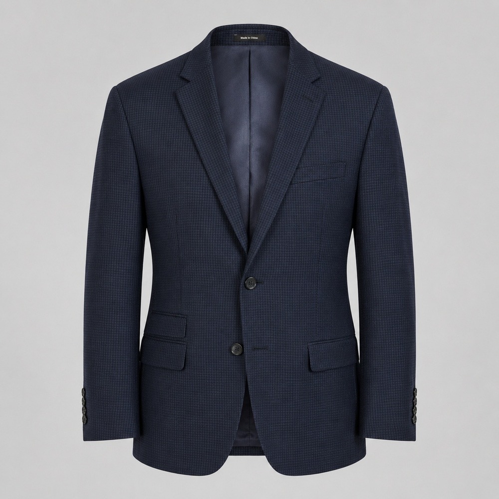 Egara Mens 46R Slim Fit 100% Wool Blazer‎ Navy Blue Houndstooth Sport Coat